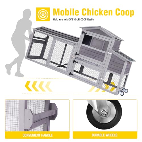 Aivituvin 80in Chicken Coop Mobile Hen House Outdoor Wooden Poultry Cage with Wheels Nesting Box Run - Image 3