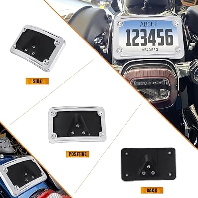 Curved Laydown License Plate Mount Frame Compatible with Harley 3 Hole Rear Fender Mount Replacement for 3148 (Chrome)