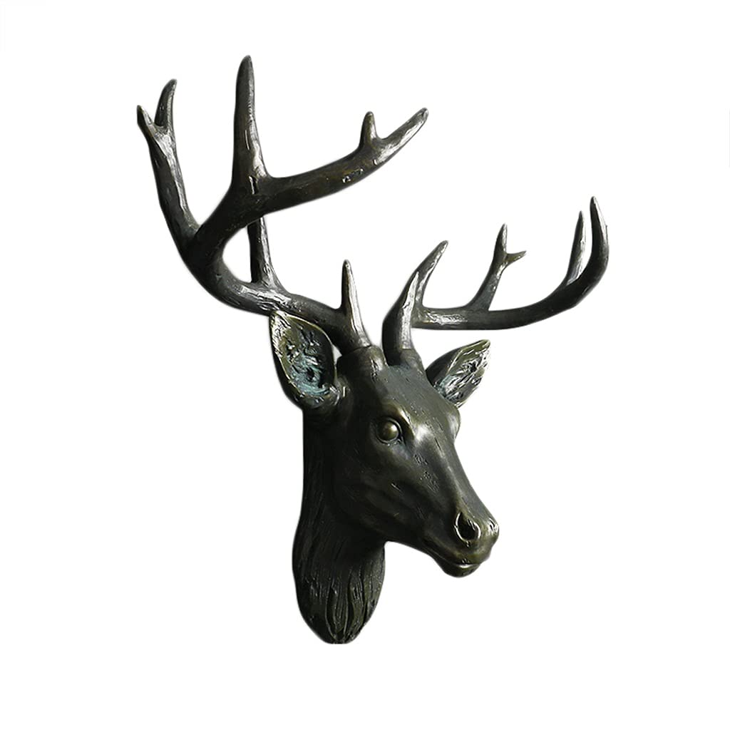 Decorazione da parete Scultura da parete Testa di cervo, Simulazione di testa di animale da appendere alla parete Scultura tridimensionale di grandi dimensioni Sfondo in resina artigianale, B