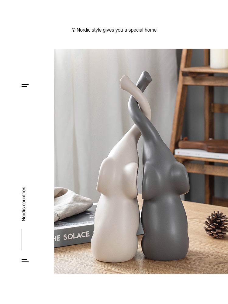 JORSION Creative Decoration Home Decor Animal Ornament Ceramics Crafts Art Figurines (Twin Elephant)