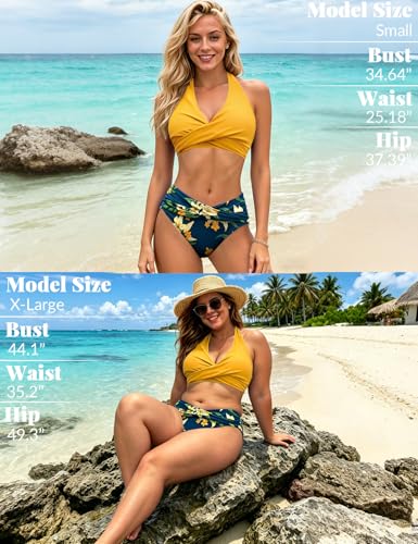 Image of Sopliagon Women's Bikini Sets Twist Front Two Piece Swimsuit Halter Bathing Suit
