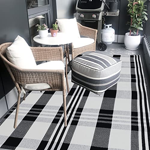 Tapete Buffalo Plaid 4' x 6' negro y blanco tejido en algodón miniatura 5