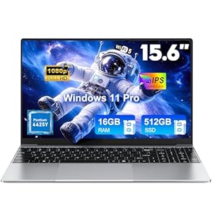 Parte superior de regazo de 15.6 pulgadas, computadoras portátiles Windows 11 Pro 2026, proceso Pentium 4425Y, 16GB RAM 512GB SSD, PC con teclado de tamaño completo, USB 3.0 x 2, pantalla IPS