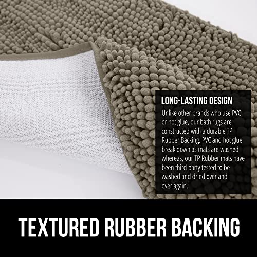 Image of GORILLA GRIP Bath Rug Mat 48x24, Thick Soft Absorbent Chenille, Quick Dry Microfiber Mats, Rubber Backing Washable Shower Floor Rugs, Bathmat Runner, US Designed Bathroom Home Decor Accessories Latte