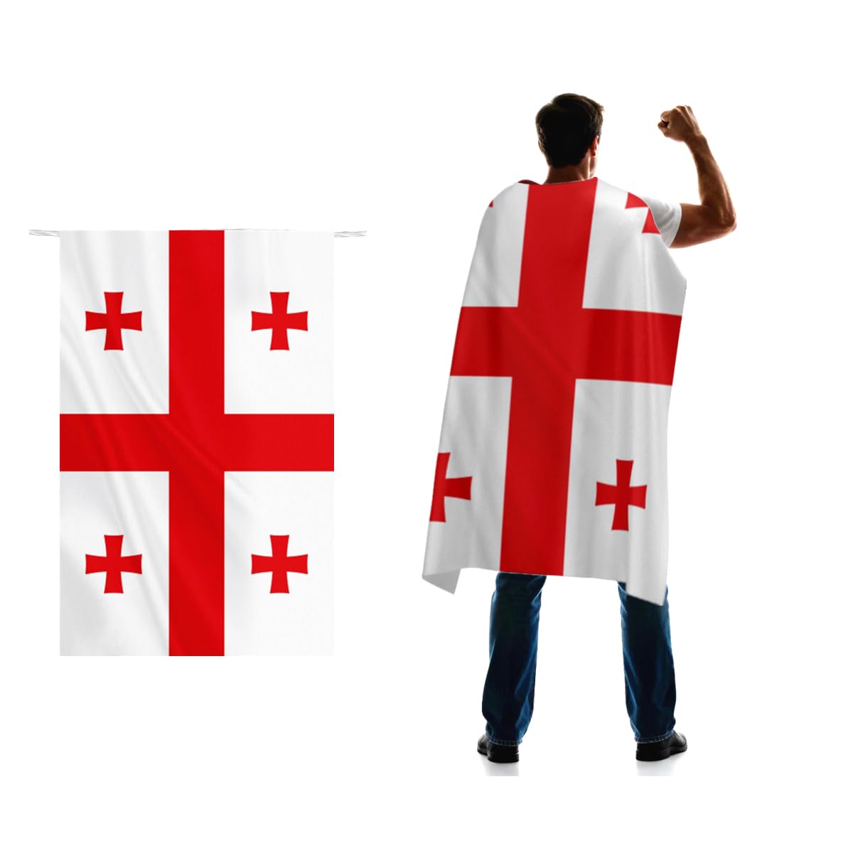 Georgia Flag Cape 3x5 FT for Independence Day Holiday Costumes Celebrati,150D Premium Polyester,Republic of Georgia Patriotic Flags Costume Cloak.