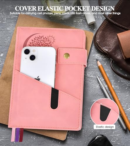 PAIBAS Blank Journal Notebook, A5 Hardcover Leather Sketchbook with 200 Pages Thick Blank Paper for Men Women, Unlined Drawing & Writing Journal, 5.9\" x 8.4\" Plain Notebook (pink) - Thumbnail 4