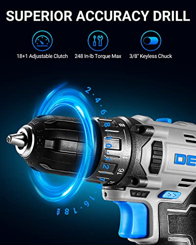 Dekopro Electric Cordless Drill, 12V Impact Drill Driver Set With 2 Variable Speed 3/8'' Keyless Chuck, 28Nm 18+1 Torque Setting, 29Pcs Accessories For Drilling Wood, Metal, Ceramics, Plastic #TOP2