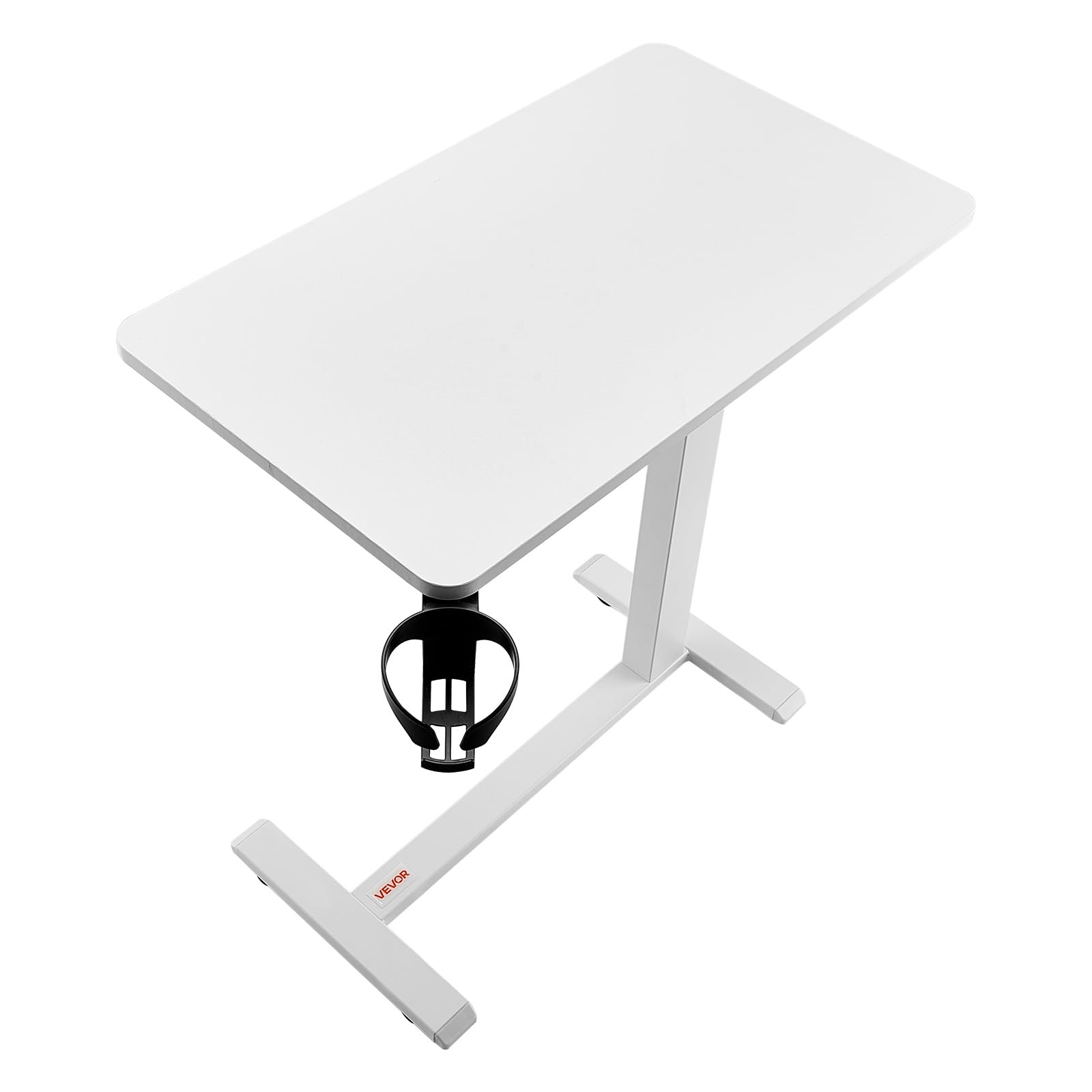 VEVOR Tavolino da Letto Mobile con 4 Ruote Nascoste, Scrivania per Laptop, Regolabili in Altezza con Portabicchieri, Scrivania Portatile in Truciolato Sopra Letto per Casa, Ufficio, Studio, Bianco