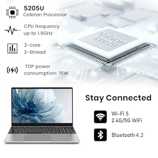 2026 PC Portatile 15.6 Pollici Win11 Pro Celeron 5205U Computer Portatile 8GB RAM 128GB SSD IPS FHD 1920*1080 Laptop USB 3.0 Mini HDMI Notebook Con Tastiera retroilluminata sblocco per impront