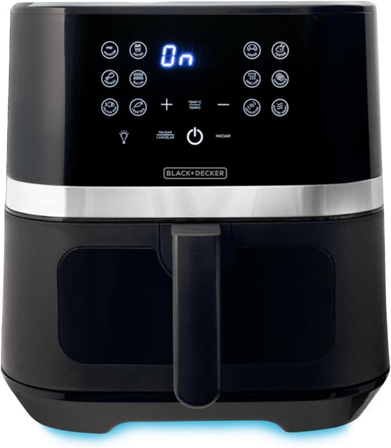 BLACK+DECKER Air Fryer Fritadeira Digital Gourmand Gris, Painel Touch, Sem Óleo, 12 Programas de Preparo, Capacidade de 5,5L, Modelo AFDLG, 110V
