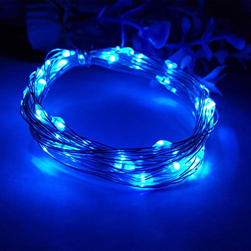 Viewpick 4m 40 LEDs Blue Fairy Lights Silver Wire String Lights AA Battery Powered Led String Starry Light for Outdoor Decorative Halloween Christmas Holiday Wedding Parties Activities