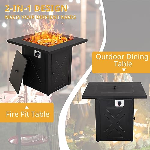 Propane Fire Pit Table, 28 Inch Square Outdoor Gas Fire Pits Clearance 50,000 BTU with Steel Tabletop, Removable Lid, Lava Rocks for Outside Patio, Garden, Deck, Yard…