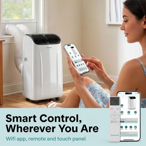 Image of SereneLife 16,000 BTU Smart Inverter Portable Air Conditioner | Dual Hose Portable AC Unit with Heat, Dehumidifier & Fan | Wi-Fi Enabled Compact Standing Air Conditioner with Window Kit