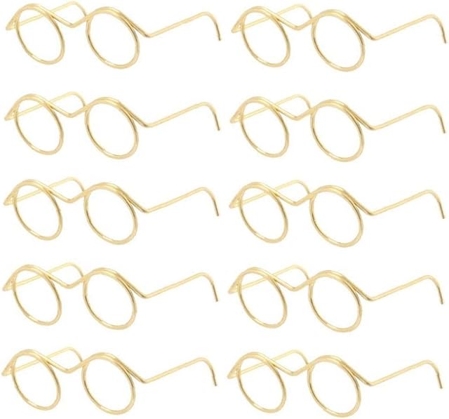 Fopytu 10 Pair Glasses, Metal Wire Rim Lensless Eyewear Dress Up Eyeglasses Retro Mini Sunglasses for Crafts Dolls Pets Costume