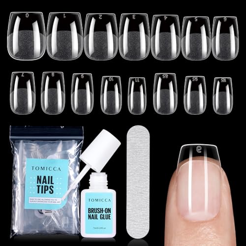 TOMICCA Kit Capsule Americaine Ongle, 240 Pièces s Ballerine Ultra Court Capsules Ongles, Colle Faux Ongles Extra Forte, Pose Americaine Capsule Pour DIY Nail Art, 15 Tailles