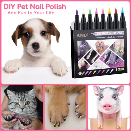 Image of OLINGYOU Dog Nail Polish, Dog Nail Polish Pens Quick Dry-8 Colors, Pet Nail Polish Set for Dogs, DIY Dogs Puppy Nails, Dog Safe Nail Polish Non Toxic, Odorless, Easy to Apply