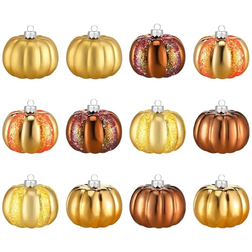 Decoracion Otoño, 12 Piezas Calabazas Decorativas, Adornos Otoño, Colgante Calabazas Pequeñas Thanksgiving Decorations