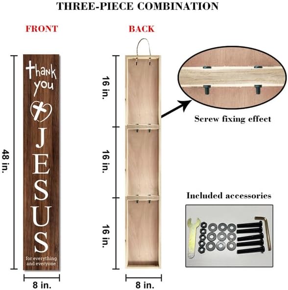 Wooden Thank You Jesus Welcome Sign 48in×8in, God Christian Passion Week Nativity Thanksgiving Day Decoration, Autumn Porch Leaner Farmhouse Decor, Christian Sign Decor