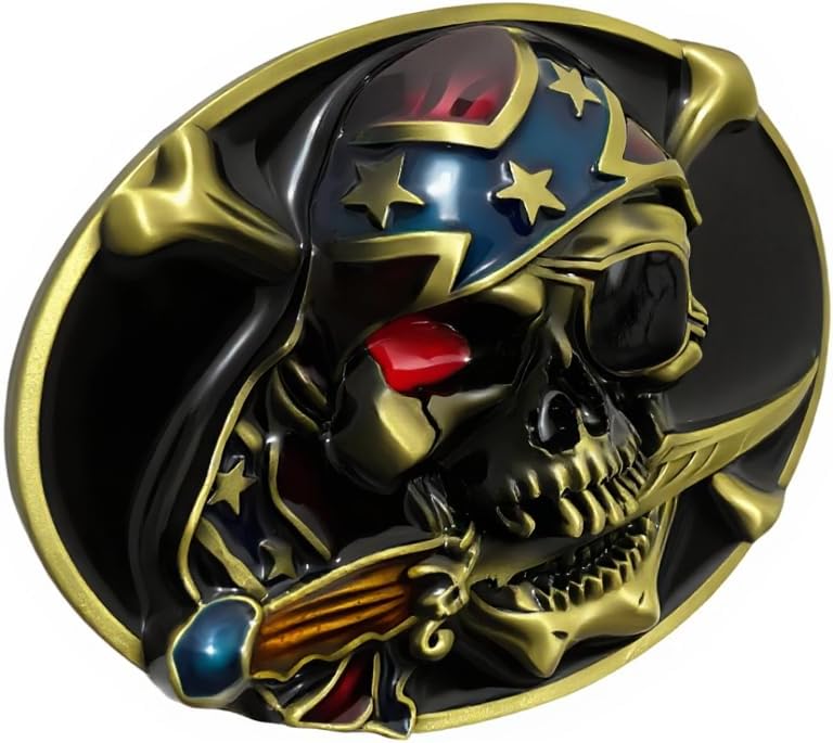 fomissky-sisa Western Cowboy Belt Buckles for Men, American Flag Skull Belt Buckle Blindfolded Pirate Halloween Costumes Accessories