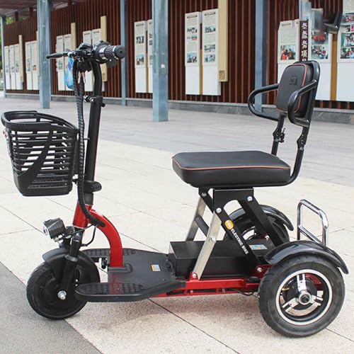 JXCCA Triciclo Adulto Eléctrico, Scooter Plegable de 2 Pasos para Personas Mayores, Pequeño Trike para Cojín Discapacitado, Engrosado y Grande, Tracción Delantera 300 W, Rejilla de Almacenamiento