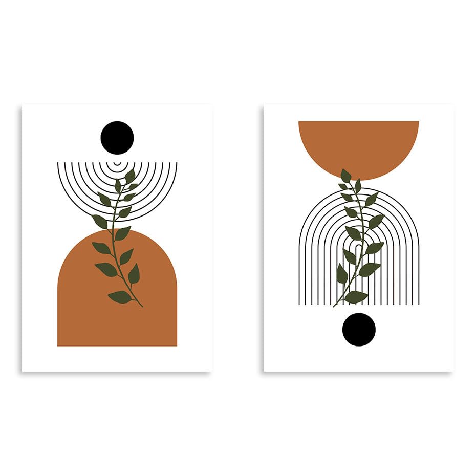 Póster abstracto bohemio con círculos y plantas para crear un hogar acogedor