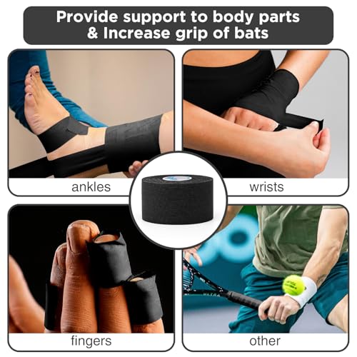 Image of OK TAPE Athletic Sports Tape(4 Packs) Black- 32.8ft Per Roll Athletic Tape for Injuries,Strong Stick No Residue Athlete & Sport Trainers First Aid Injury Wrap, Hockey Stick