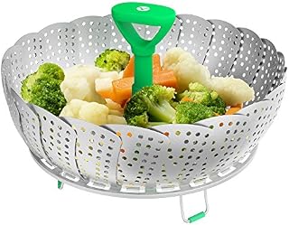 Vremi Collapsible Vegetable Steamer Basket- Food Safe Round Stainless Steel Steaming Tray