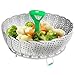Vremi Collapsible Vegetable Steamer Basket for Large and Small Pan - 100% Stainless Steel - Round Steaming Tray Fits Instant Pot Electric Pressure Cooker - Extendable Handle and Silicone Feet - Green