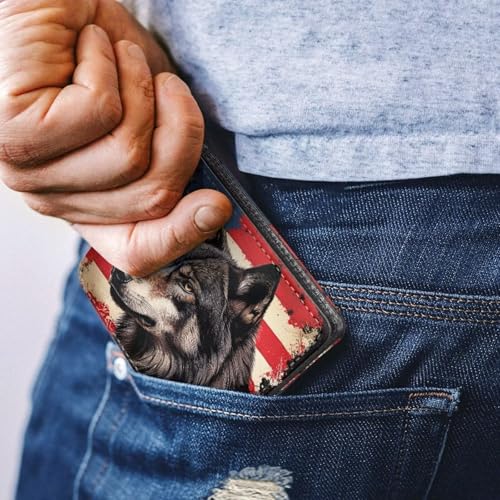 Image of Coldinair USA Flag Bifold Wallet for Teen Kids Boys Wolf Leather Wallets Cool Wallet Man Rfid Blocking Zipper Wallets With Coin Pocket Id Window