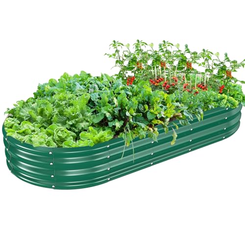 TBMLC Oval Galvanized Planter Box, Metal Raised Garden Bed - 0.8MM Thick- Ideal for Outdoor Gardening and Planting of Vegetables Flowers Fruits Succulent Plants and Others (Green, 6X3X1 FT)