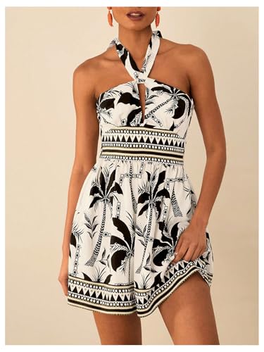 Image of Floerns Women's Floral Print Sleeveless Halter Neck Tie Back Summer A Line Dress