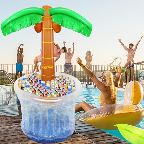 Zcaukya Inflatable Palm Tree Cooler, 60" Blow Up Palm Tree Cooler for Tropical Party Decorations, Hawaiian Party Supplies Pool Decorations