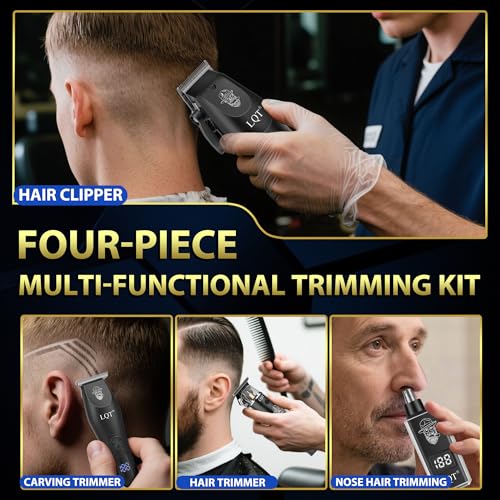 Image of Men's Professional Cordless Hair Clippers & Trimmer Kit, 4-in-1 Electric Shaver Set with LED Display, Waterproof Body Groomer, Nose Trimmer & T-Blade for Bald Head, Full Barber Kit (Blue)