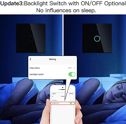MOES WiFi Smart Light Switch No Neutral Wire Needed, Single Live Touch Wall Switch, Compatible with Smart Life/Tuya App, Voice Control with Alexa and Google Home 1 Gang Black