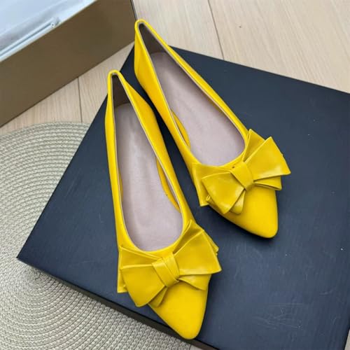 Image of TN TANGNEST Flats Shoes Women Comfort Casual Loafers | Classic Pointed Toe Bowknot Flats Cute Slip On Flats, Wear to Work Travel Walk