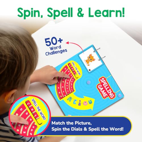 Image of Smartivity Spelling Game Learning Toy for Kids 4-8 Years Old I 50+ Picture Cards I Birthday Gift I Educational Word & Vocabulary Building Toy with Rotating Letter Wheels I Travel-Friendly