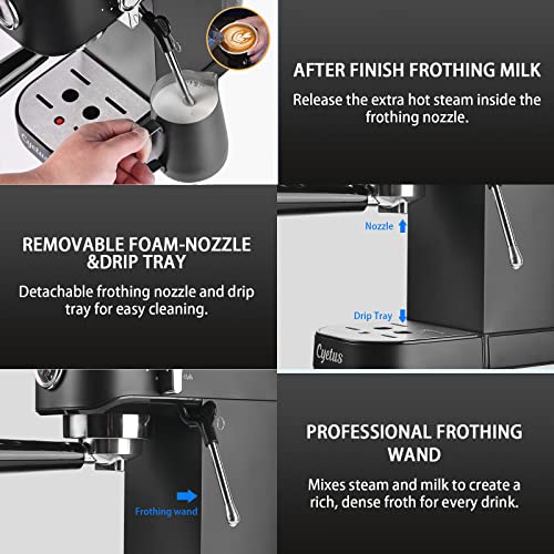 Cyetus Espresso Machine With Milk Frother Steaming Wand, Barista Coffee Machine With Pressure Gauge, Cafe Maker Latte Cappuccino Coffee Maker Black Stainless Steel #TOP3