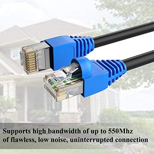 AURUM CABLES CAT5e Outdoor Waterproof Ethernet Cable with 24AWG RJ45 Plugs 350MHz Direct Burial Network Internet Cable for Data LAN Routers Modems Black 250 ft 1 Pack