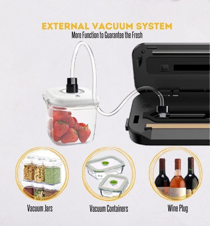 Image of MegaWise Vacuum Sealer Machine | 80kPa Suction Power| Bags and Cutter Included | Compact One-Touch Automatic Food Sealer with External Vacuum System | Dry Moist Fresh Modes for All Saving needs