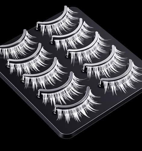5 Pairs White Lashes Spiked White Eyelashes Cosplay with Invisible Band