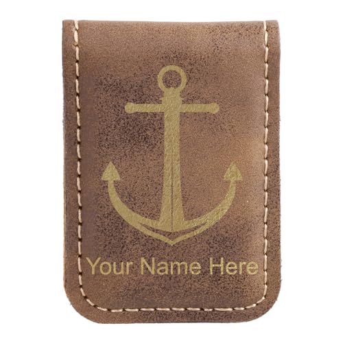 LaserGram Slim Magnetic Money Clip, Boat Anchor, Personalized Engraving Included (Rustic)