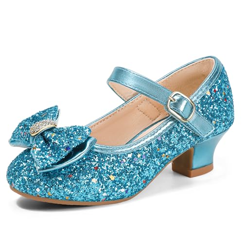 PANDANINJIA Girls Toddler/Little Kid Jada Dress Mary Jane Pumps with Heels Bow Party Wedding Princess Shoes(Bluesequin 11 M US Little Kid) by PANDANINJIA - Used condition - US$20.54