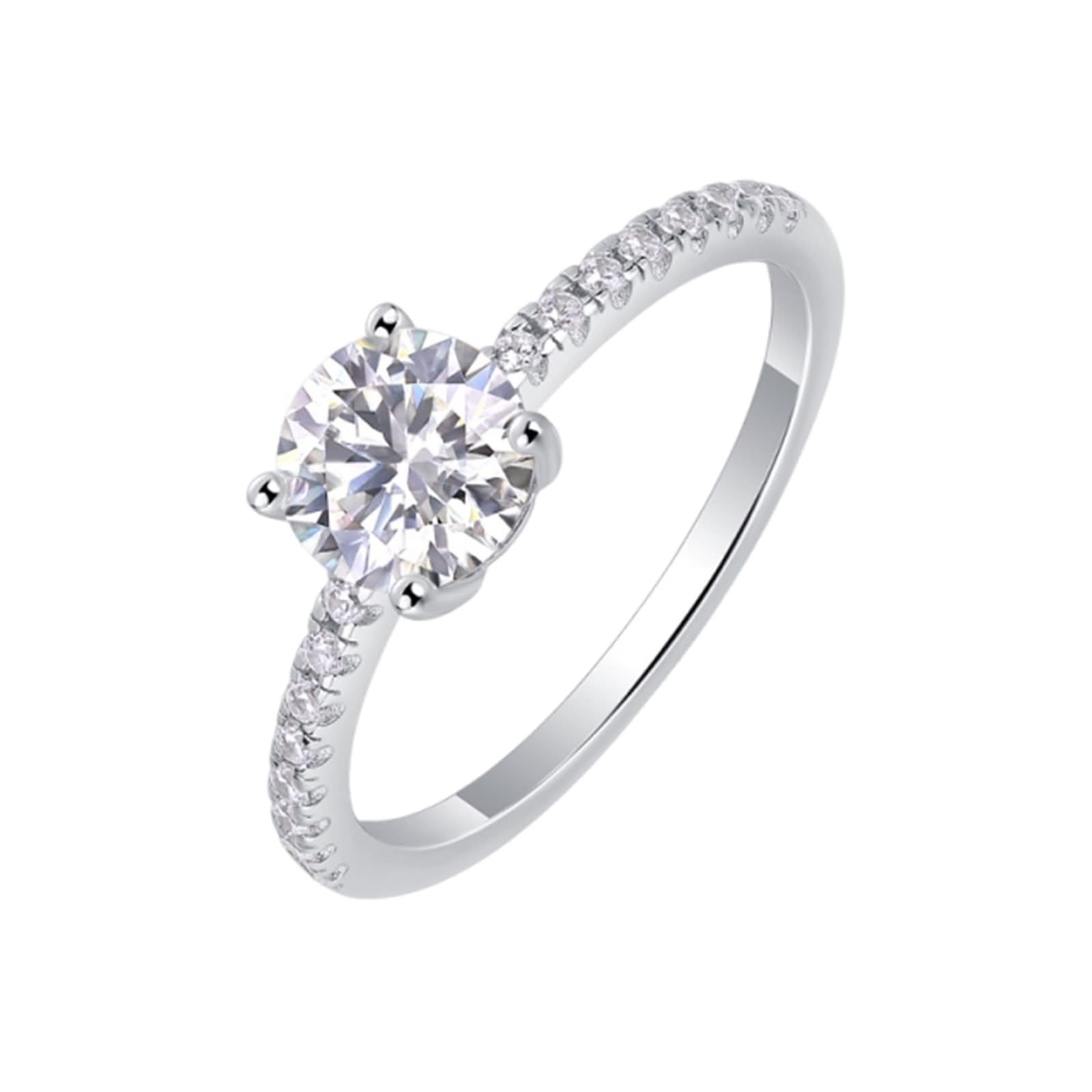 Anello per proposta di matrimonio, da donna, sottile, sottile, con moissanite rotonda, 2 carati, in argento bianco 14 carati, misura 50 (15,9)