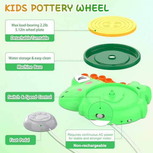 Image of Pottery Wheel for Kids, Complete Pottery Painting Craft Kit, Arts and Crafts for Kids Ages 8-12, Art Supplies for Kids Toys Boys Birthday Christmas Gift for 6 7 8 9 10 11 12 13 Year Old, Green