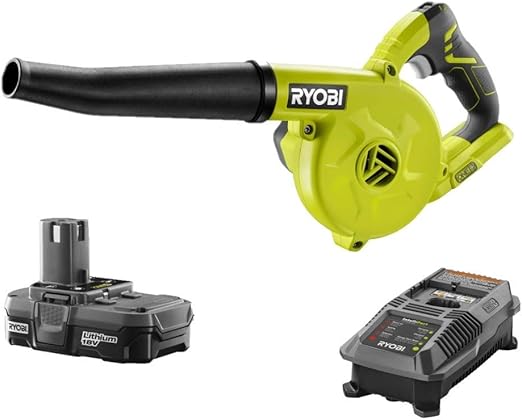 Ryobi 18-Volt Cordless Compact Workshop Blower Kit with Battery & Charger, (Non-Retail Packaging) (Renewed)