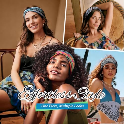 Image of Awumbuk Wide Headbands for Women Knotted No Slip Head Bands Soft Turban Headband Hair Accessories Boho African Solid Color Head Wraps for Women Yoga Workout (Cyan)