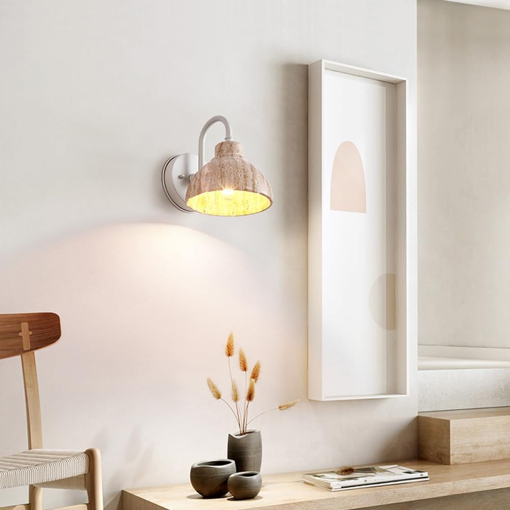 Modern Home Decoration Natural Stone Wall Sconce Nordic Marble Wall Mounted Light Vintage Industrial Farmhouse Bedroom Wall Lamp Rustic Mid Century Lighting Fixture for Living Room Porch