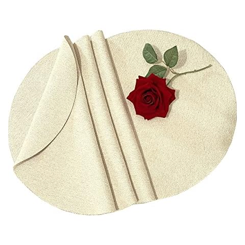 SLOW COW Linen Round Placemats for Dining Table Set of 4 Place Mats 15 inch Washable Light Linen Cover