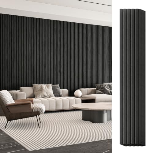Art3d Wood Slat Wall Panels, Fluted MDF, 6-Pack, 94.6 x 7.4 in, Matte Black