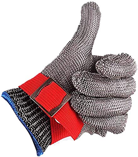 CPTDCL Gants de boucher en maille métallique en acier inoxydable résistant à la coupure de sécurité rouge Niveau 5 Protection Taille(XL)